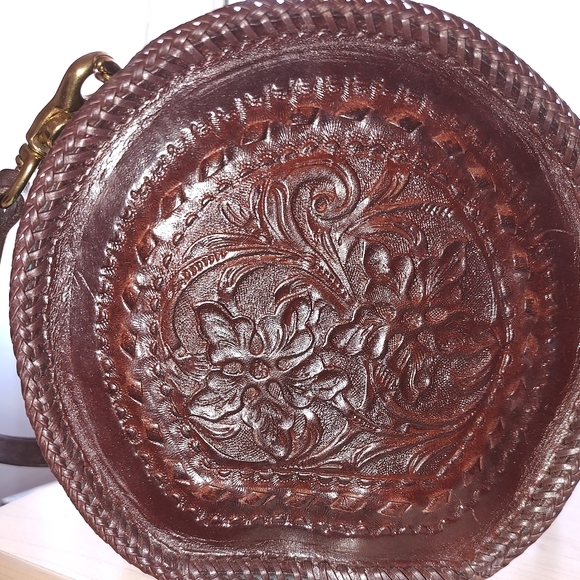 Vintage Mary Alice Palmer Hand Tooled Leather Hatbox Bag - Picture 8 of 9